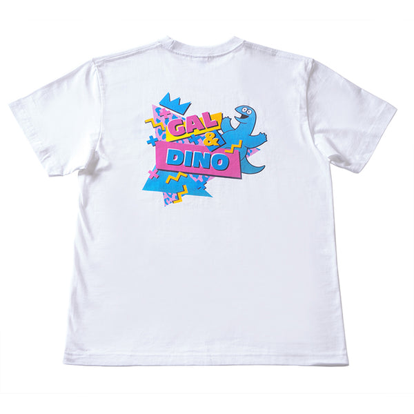 【ギャルと恐竜】Tシャツ 恐竜&ロゴ-ホワイト- 背面