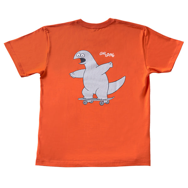 【ギャルと恐竜】Tシャツ スケボ オレンジ 背面